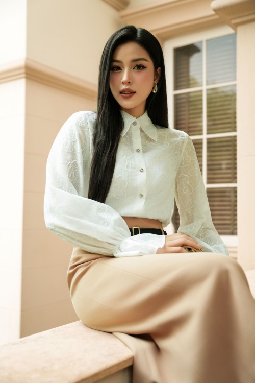 Sixdo Dark Beige Woven Pencil Skirt